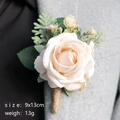 Champagne rose boutonniere for weddings with artificial leaves and twine handle - Champagne