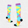 Colorful geometric compression socks with purple, yellow and blue blocks for sports - S/M / Jigsaw B (Geometric Pattern)