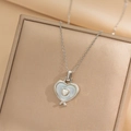 Silver titanium steel heart necklace with mother of pearl inlay on jewelry box - MOP Heart / Steel (420)