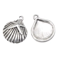Silver alloy seashell charm with starfish relief and concave back for DIY jewelry - Scallop with Starfish (A4-046) / Antique Silver