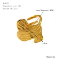 Détail de la bague feuille de ginkgo en acier plaqué or 18 carats avec dimensions et poids - Style de feuille de ginkgo (S-R177)