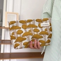 Canvas makeup bag with mushroom print and zip closure in cream and brown finish - Magic Mushroom Yellow