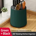 Portacoltelli girevole verde scuro con base a 360 gradi e fessure per utensili da cucina - Portacoltelli Rotante (Ispessito) / Verde Nero