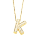 Detailed view of an 18K gold letter K pendant necklace with sparkling micro-pave crystals - Gold-K