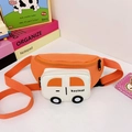 Kids orange cartoon car waist bag with adjustable strap and kayinai letter print - Orange