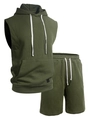 Set uomo con felpa senza maniche e pantaloncini in verde oliva con trama jacquard - S / Verde Militare