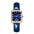 Square rose gold ladies watch with moon phase dial and blue leather strap - Blue Leather Strap Blue Dial (EU Standard)