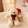 Plüsch Weihnachts-Teddybär in Creme mit roter Mütze und karierter Schleife - Roter Plaid Bogen Stil / 60CM