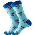 Blue cotton crew socks featuring realistic wolf head patterns with dark blue heels - Size 39-45 / Blue Wolf Head