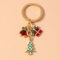 Detail of Christmas keychain with enamel bell, gift box and green tree charms - Christmas Tree Bell Gift Box