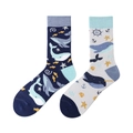 Asymmetrische Baumwollsocken mit Meeresmotiven wie Walen, Ankern und Seesternen - Ozean Wal Thema Stil (1010)