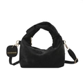 Bolso de mano negro plisado con asa anudada y correa ajustable sobre un fondo blanco liso - Negro