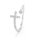 Minimalist silver cross open ring featuring sparkling white cubic zirconia accents - One Size / Silver