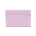 Detail view of pink Saffiano PU leather card holder with precise stitching and two slots - Pink Saffiano Pattern