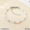 Elegant white glass pearl and silver metal bead braided bracelet with adjustable clasp - 4mm Steel Color (KB207030-Z)