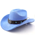 Détail du chapeau de cowboy en daim bleu clair avec boucle étoile et perles - M (56-58cm) / Bleu ciel profond