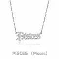 Macro detail of silver Pisces gothic font pendant with delicate stainless steel link chain - Pisces (Steel Color)