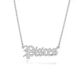 Macro detail of silver Pisces gothic font pendant with delicate stainless steel link chain - Pisces (Steel Color)