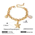 18 Karat vergoldetes Edelstahlarmband mit Seestern- und Muschelanhängern im Sommerstil - Seestern Muschel Armband / Gold JDBW2403022