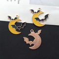Golden Halloween enamel charms with yellow moon and black bat for DIY jewelry making - Yellow Moon Bat 24x24mm (15136)