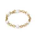 Eleganteres goldenes Gliederkettenarmband mit weißen Harzperlen im Vintage-Modestil - Weiß(KR101510-Z) / US 7