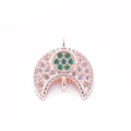 Rose gold crescent moon pendant with inlaid green and clear cubic zirconia gemstones - Rose Gold Crescent with Green Zirconia (L0483-B-A)