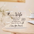 Acrylic puzzle gift piece for wife with butterfly and floral design on wooden table - E1 Wife / 10.5*10.5*1cm