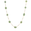Gold stainless steel necklace with green amber-style stones and small white pearls - NC-1907G02 Necklace-Green Beads/White Pearl