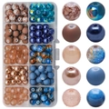 DIY jewelry kit with 10 varieties of gradient glass beads in a clear storage box - Mixed 1 Capri Blue approx 200pcs