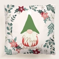 Funda de cojín navideño con diseño de gnomo y guirnalda floral en tejido blanco - Estilo 16-Gnomo de Navidad corona / 45x45 cm