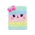 Cute rainbow plush cat diary notebook with pink sequin bow and embroidered face - Rainbow