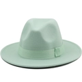 Classic mint green wool fedora hat with matching ribbon band shown from side view - Mint Green