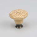 Vintage floral ceramic cabinet knob with an antique bronze base for furniture drawers - High Base / Light Yellow