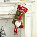 58cm red and green Christmas stocking with Santa doll and Merry Christmas embroidery - Large Long Leg Santa Style