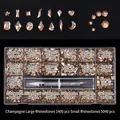 Champagne crystal nail art kit with 21-grid organizer, dotting pen, and 6440 rhinestones - Champagne (1400 Big, 5040 Small)