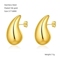 Chunky 18K gold plated stainless steel teardrop earrings for women, 31x18mm size - Large Smooth Teardrop (948-大) / Gold