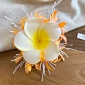 Detailed view of handmade tropical frangipani cloth flower hair clip for seaside vacation - Orange Frangipani Holiday Style Clip (44#) / Single Piece / Orange