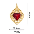 Detail view of heart pendant with red gemstone and dimensions 30.5mm by 22.6mm - Filigree Hollow Heart (DZ-019)