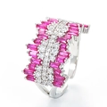 Adjustable silver ring with pink rectangular gems and white micro-pave crystals - Silver