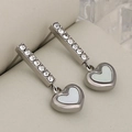 Orecchini pendenti argento con strass scintillanti ed eleganti ciondoli a cuore bianco - Stile cuore madreperla / Acciaio + Cuore
