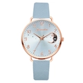 Women's rose gold quartz watch with blue PU leather strap and silver moon phase dial - Watch Only / Sky Blue
