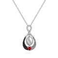 Silver infinity wing necklace with a red heart gemstone pendant on white background - Silver Wings Red Heart Style