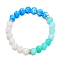 Macro shot of three-tone natural stone bead bracelet with silver spacers on white background - Blue White Gradient / White