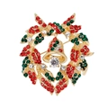 Detail of Christmas wreath brooch with colorful rhinestones and gold alloy base - Full Rhinestone Wreath