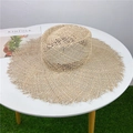 Retro fringe straw sun hat with breathable weave for women summer beach travel - M (56-58cm) Adjustable / Khaki