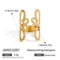 Detail of 18k gold plated flower ring with dimensions and waterproof features - Hollow Streamline Butterfly Style (JDR0212007)