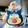 Kuromi 3D cartoon keychain with orange floral silicone strap and gold metal keyring - Kuromi Capy Purse