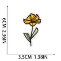 Close-up of flower embroidery patch with size dimensions in centimeters and inches - Single Daisy (W3HD-065-16)
