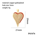 Détail macro du pendentif cœur en émail rouge avec incrustations de zircons - P03476 (Pendentif Coeur) / Rouge