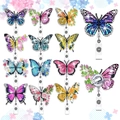 Retractable butterfly ID badge reel with colorful crystals and rotating metal back clip - Butterfly Series / Single Piece